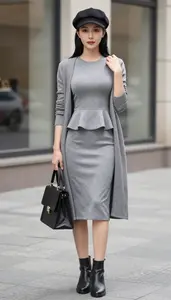 Fashion Forward Grey Peplum Dress Stock Photo