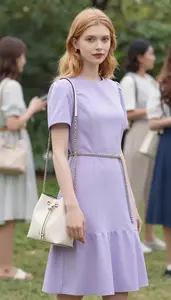 Fashion Forward Lavender Modest Summer Dress Stock Photo
