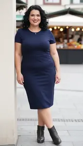 Fashion Forward Navy Blue Curved Hem Dress Stock Photo