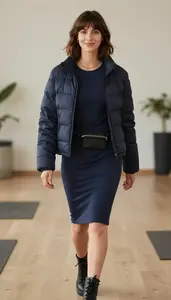 Fashion Forward Navy Blue Moisture Wicking Dress Stock Photo