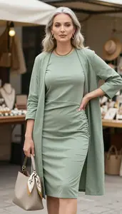 Fashion Forward Sage Green Cotton Tee Dress Stock Photo