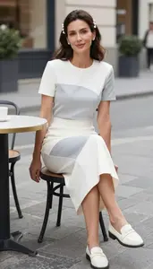 Fashion Forward White Color Block Midi Stock Photo