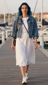 Fashion Forward White Three Quarter Sleeve Midi Stock Photo