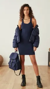 Fashionable European Woman Woman In Racerback Dress