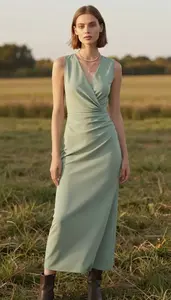 Fashionable Pale Skinned Woman Woman In Wrap Maxi Dress