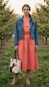 Fashionable Woman In Poplin Dress Stock Photo