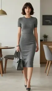 Feminine Edge Grey Modest Work Dress Fashion