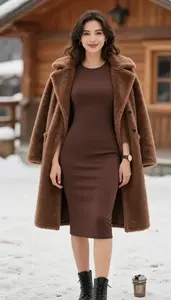 Feminine Luxury Chocolate Brown Fleece Lined Dress