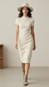 Fitted Silhouette Mock Neck Casual Dress Structured Elegance