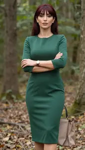 Forest Green Winter Midi Dress For Women Fashion Stock Photo