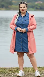 Formal Denim Shirt Dress For Women Stock Photo