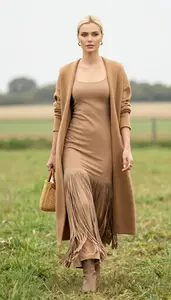 Graceful Beautiful Woman Woman In Fringe Maxi Dress