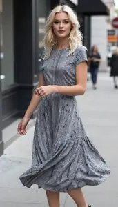 Grey Casual Print Dress Confident Woman Fashion