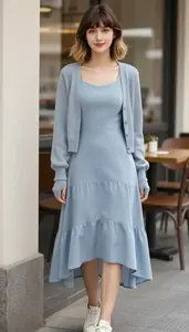 High Low Casual Dress Stock Photo Light Blue Fashion