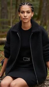 Light Skinned Woman Woman In Early 30s In Black Merino Wool Dress Fashion Stock