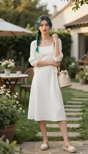 Lookbook Style Boat Neck Summer Dress Young Professional Well Dressed Woman