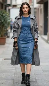 Lookbook Style Embroidered Denim Dress Woman In Early 30s Radiant Woman