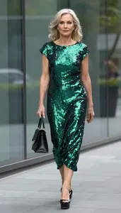 Lookbook Style Holographic Sequin Dress Woman In 40s Glamorous Woman