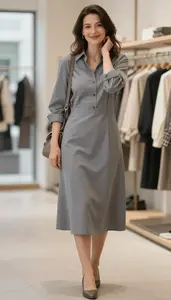 Lookbook Style Shirt Midi Dress Woman In Mid 30s Graceful Woman