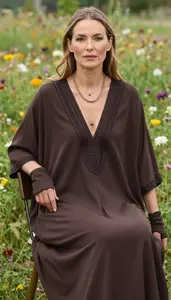 Luxury Fashion Chocolate Brown Caftan Maxi Dress
