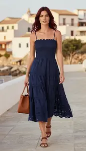Mediterranean Woman Woman Contrast Styling Eyelet Dress