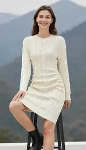 Minimalist Outfit Cable Knit Sweater Dress Fashion Stock Photo