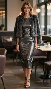 Minimalist Outfit Metallic Sheen Evening Dress Fashion Stock Photo