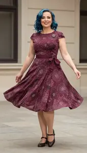 Modern European Woman Woman In Vintage Print Dress