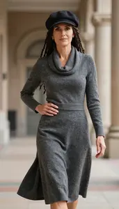 Modern Silhouette Charcoal Cowl Neck Sweater Dress Fashion