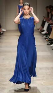 Modern Silhouette Royal Blue Sunburst Pleated Gown Fashion