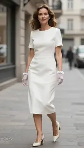 Modern Woman In Structured Cocktail Dress Stock Photo