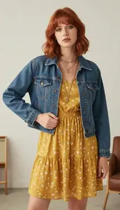 Mustard Yellow Casual Print Dress Poised Woman Fashion