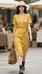 Mustard Yellow Jute Dress Classy Woman Fashion