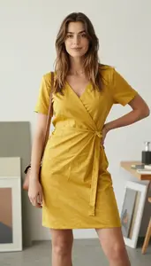 Mustard Yellow Relaxed Dress For Women Fashion Stock Photo