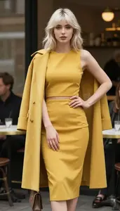 Mustard Yellow Sleeveless Shirt Dress For Women Fashion Stock Photo