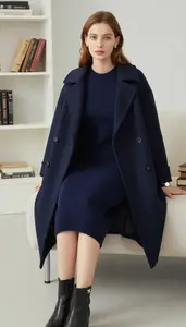 Navy Blue Chunky Knit Dress For Women Fashion Stock Photo