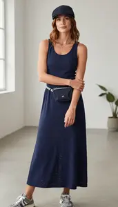 Navy Blue Sports Dress For Women Fashion Stock Photo
