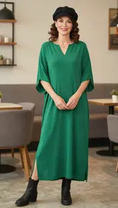 Neutral Base Outfit Caftan Maxi Dress Fashion Stock Photo