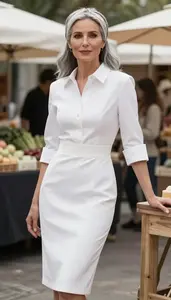 Neutral Base Outfit Shirt Midi Dress Fashion Stock Photo