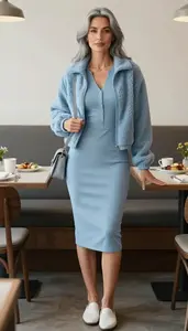 Party Snap Button Dress For Women Stock Photo