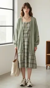 Plaid Dress Stock Photo Sage Green Fashion