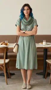 Poised Woman In T Shirt Dress Stock Photo