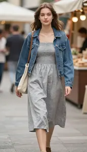 Premium Quality Grey Square Neckline Casual Dress