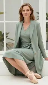 Radiant Scandinavian Woman Woman In Wrap Midi Dress
