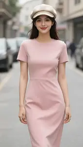 Refined Woman In Solid Midi Dress Stock Photo