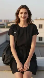 Romantic Aesthetic Black Pleated Neckline Casual Dress Fashion