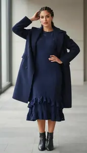 Ruffle Midi Dress Stock Photo Navy Blue Fashion