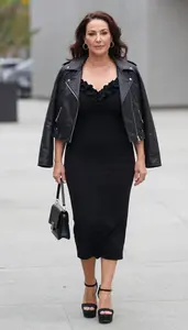 Ruffle Trim Neckline Dress Stock Photo Black Fashion