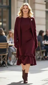 Ruffled Hem Dress Stock Photo Burgundy Fashion