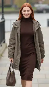 Runway Inspired Chocolate Brown Turtleneck Sweater Dress
